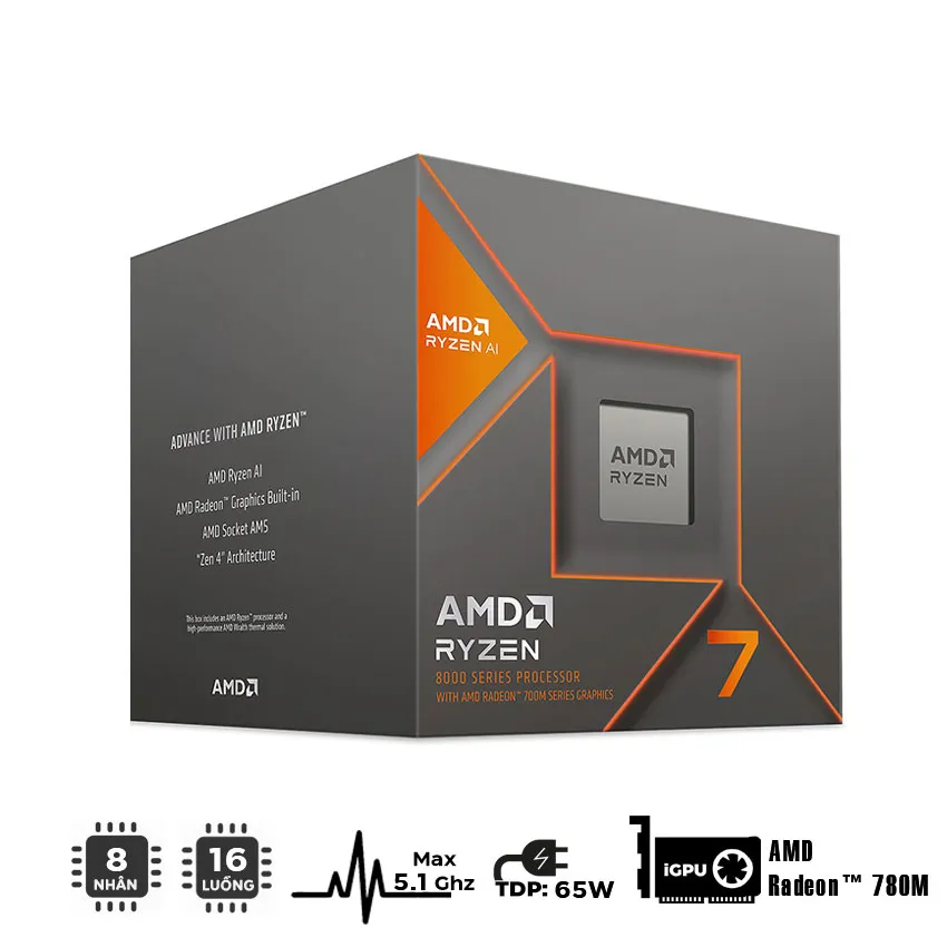 CPU AMD Ryzen 7 8700G (4.2GHz Upto 5.1GHz / 24MB / 8 Cores, 16 Threads / 65W / Socket AM5)
